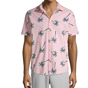 Men M Pink tropical Hawaiian button up dress shirt